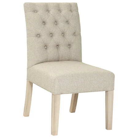 Upholstered Side Chair (Light Fabric) with Button Tufting
